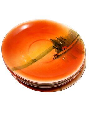 Scenic Luster Saucers (Set of 4) 1920s-40s Japan Hand-Painted Lake Scene